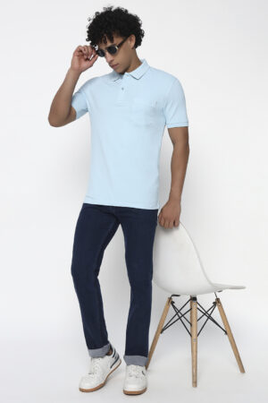 Cosostyle Men Sky Blue Polo Neck T-Shirt